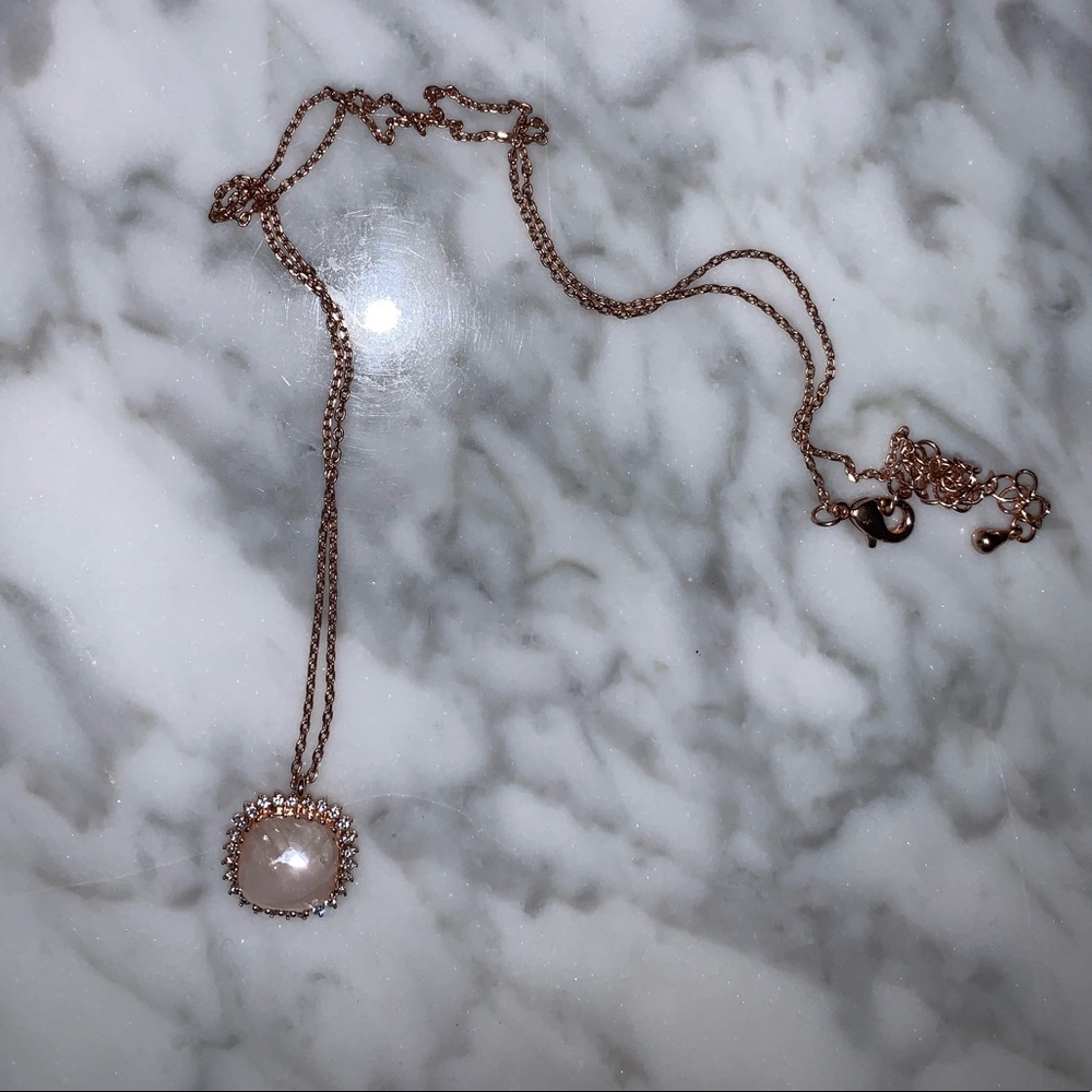 Rose gold rose quartz necklace with cubic zirconia